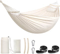 Cotton Hammock 8.9x4.9ft Holds Up to 660lbs Prevents Side-Tipping | Soft Fabric Tree Hammock Camping with Bag Detachable Spreader Bar Pillow 2 Strong Webbings 2 Carabiners Indoor Outdoor Garden