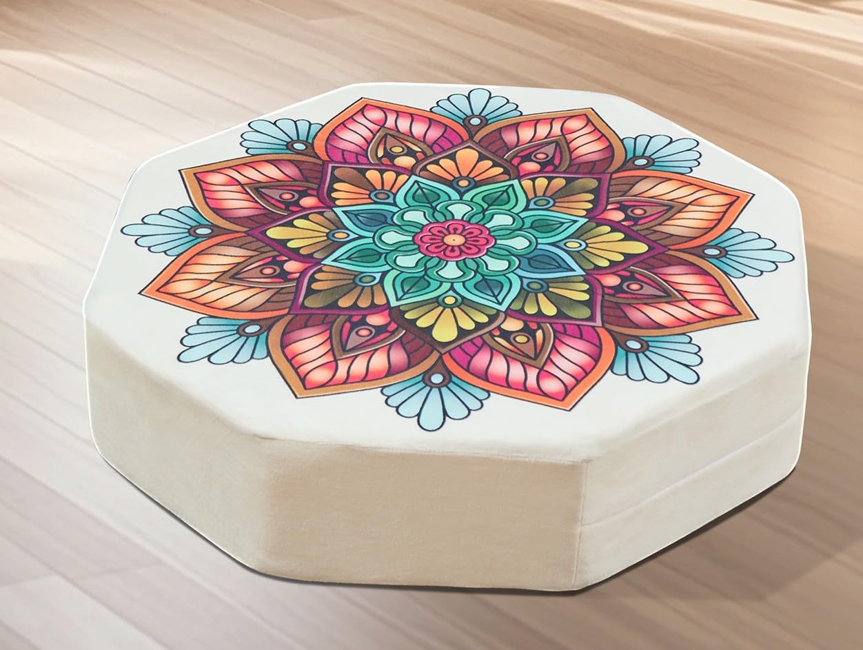 Octagonal Floor Pillow, Large 22" Cushion with Memory Foam and Soft Velvet Cover, Ideal for Comfortable Seating, This Multi-Color  Design Enhances Living Room Decor.
