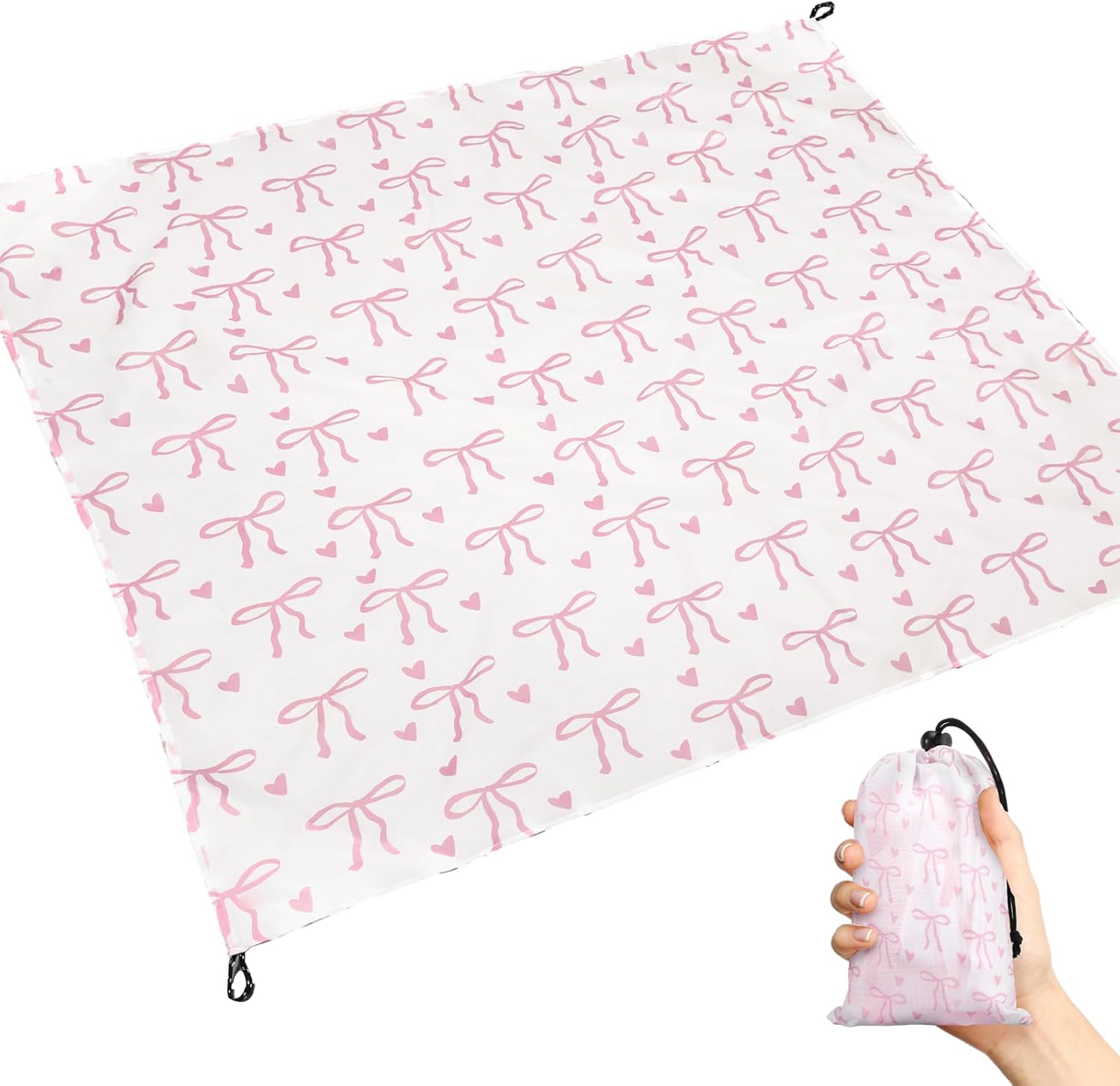Pink Bow Pocket Compact Picnic Mat