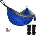 Camping Hammock, Double Hammock with Ropes,  Brand Lightweight Portable Mens Womens Kids, Camping Accessories Gear (Blue & Gray, Double)