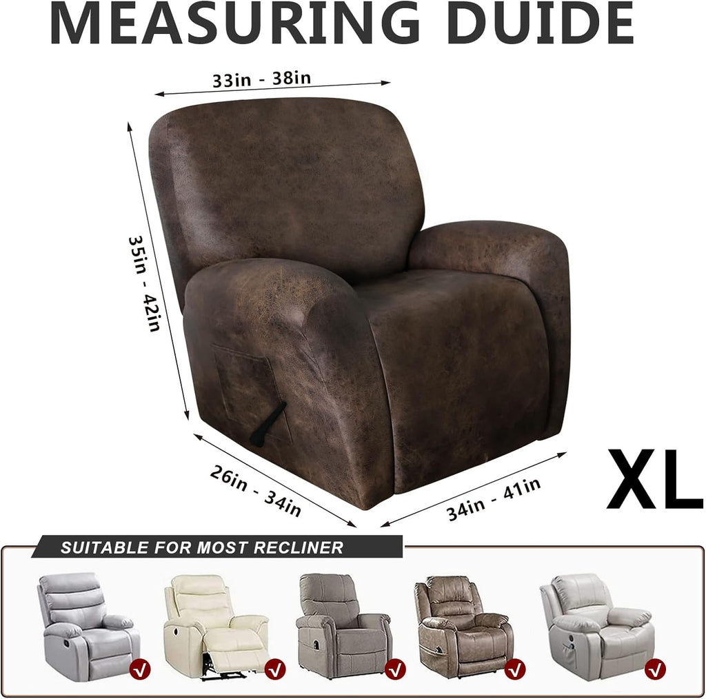Leather Like Oversized Recliner Chair Covers, Extra Large Big Man 4 Pieces Lazy Boy Recliner Cover for Wide Recliner Chair for Pets Kids Washable(X-Large,Dark Brown)