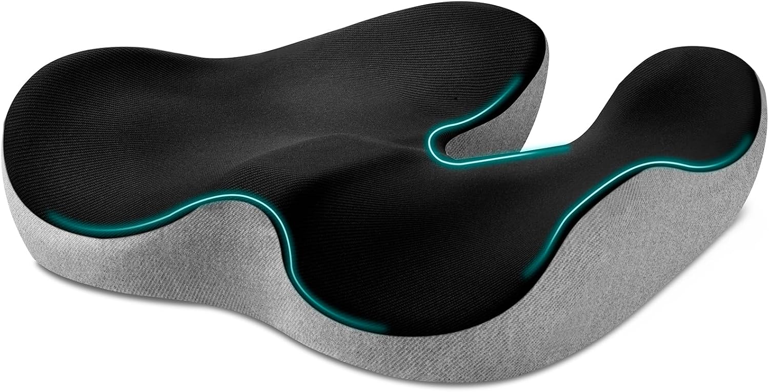 Seat Cushion, X Large Memory Foam Cushion for Office Chair Cushions, Car Seat, Gaming Chair, Ergonomic Cushions Pad Pillow for Sciatica, Tailbone Pain Relief and Long Sitting (Blcak)