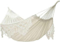 Double Sized  Macrame Cream Hammock with Elegant Tassels and Fishtail Knitting 485Lbs Includes Tie Ropes and White Drawstring Bag for Women