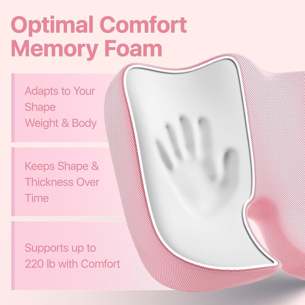 Seat Cushion, Extra Large Memory Foam Cushion for Office Chair Cushions, Ergonomic Cushions Pad Pillow for Pressure Relief Sciatica & Pain Relief for Long Sitting, Pink