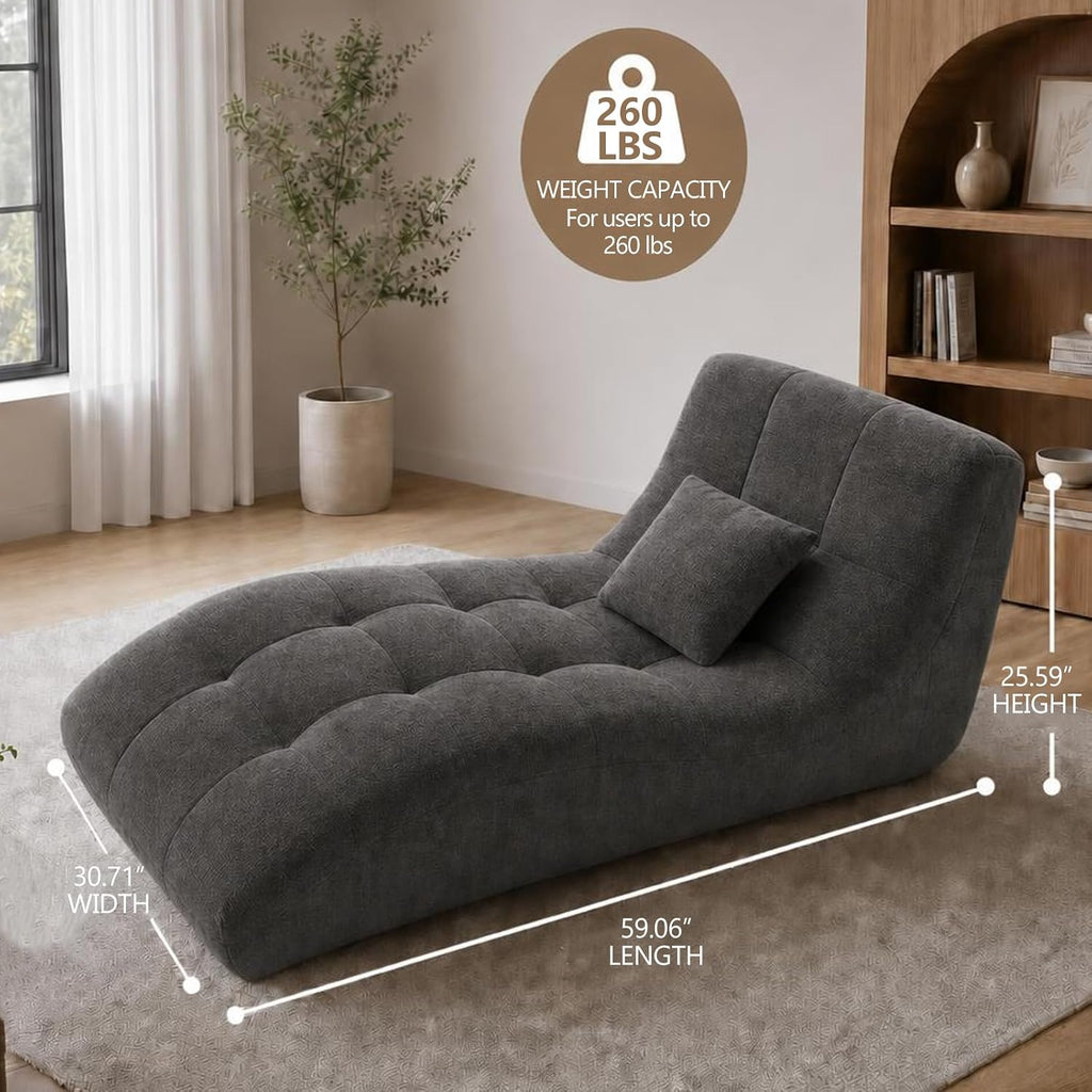 Chaise Lounge Chair with Backrest, Modern Curved Lazy Floor Recliner | with Cushion, Modern Indoor Sleeper Chair, Comfy Chenille Cover, Memory Foam Sofa for Living Room Bedroom Apartment, Gray