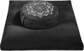 Meditation Zafu Cushion Set with Buckwheat Hulls & Memory Foam - Ergonomic Support for Yoga & Sitting - Removable Machine-Washable Luxury Velvet Cover - for Adults and Kids (Black)