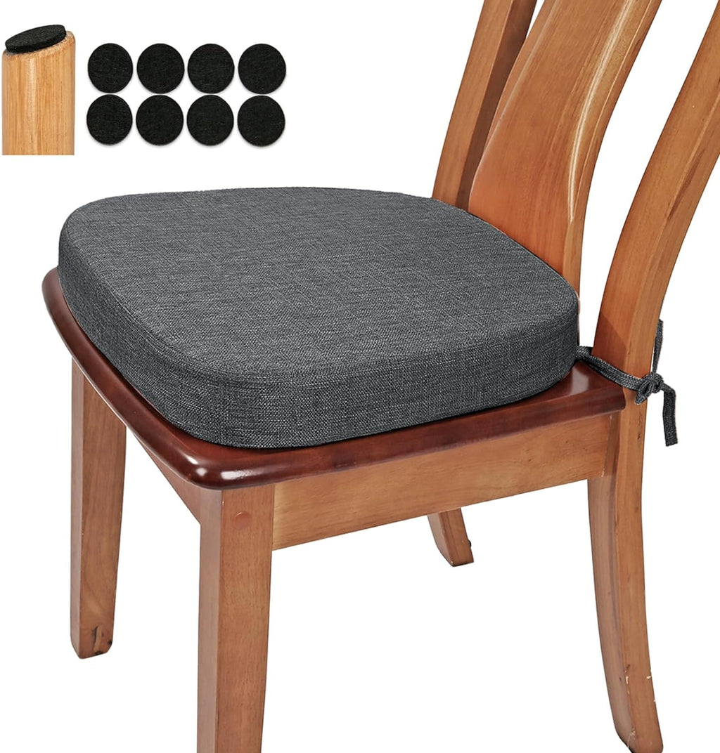 Thickened 2.5" Friendly Woven Fabric Dining Chair Cushion, U-Shape High Density Foam Comfortable Chair Pad for Kitchen, Slip Resistant Indoor Seat Cushion (1 Piece, Dark Gray)