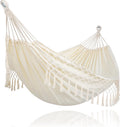 Portable Camping Hammock for Outside, Heavy Duty 2 Person Hammock Bed for Tree, Beige with Tassels | Portable Camping Hammock for Outside