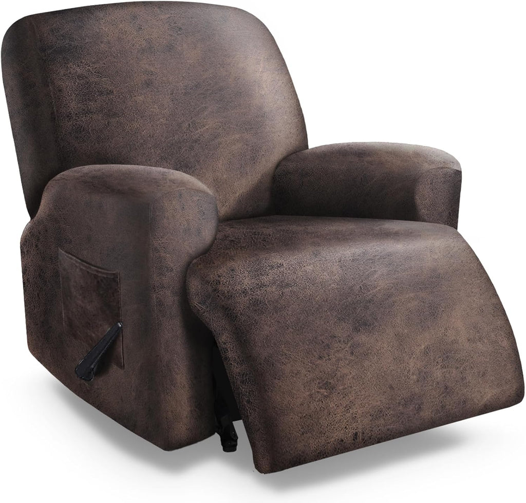 Leather Like Oversized Recliner Chair Covers, Extra Large Big Man 4 Pieces Lazy Boy Recliner Cover for Wide Recliner Chair for Pets Kids Washable(X-Large,Dark Brown)