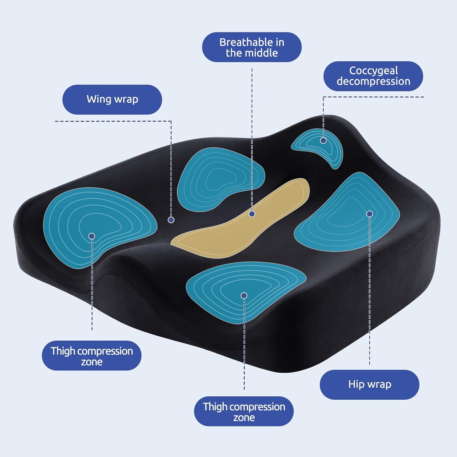 Ergonomic Office Seat Cushion for Tailbone Pressure Relief - Memory Foam Seat Pad for Comfort & Posture Improvement - Ideal for Office Chair,Desk Chairs,Car Seats,Wheelchairs,Home&Office Use(Black)