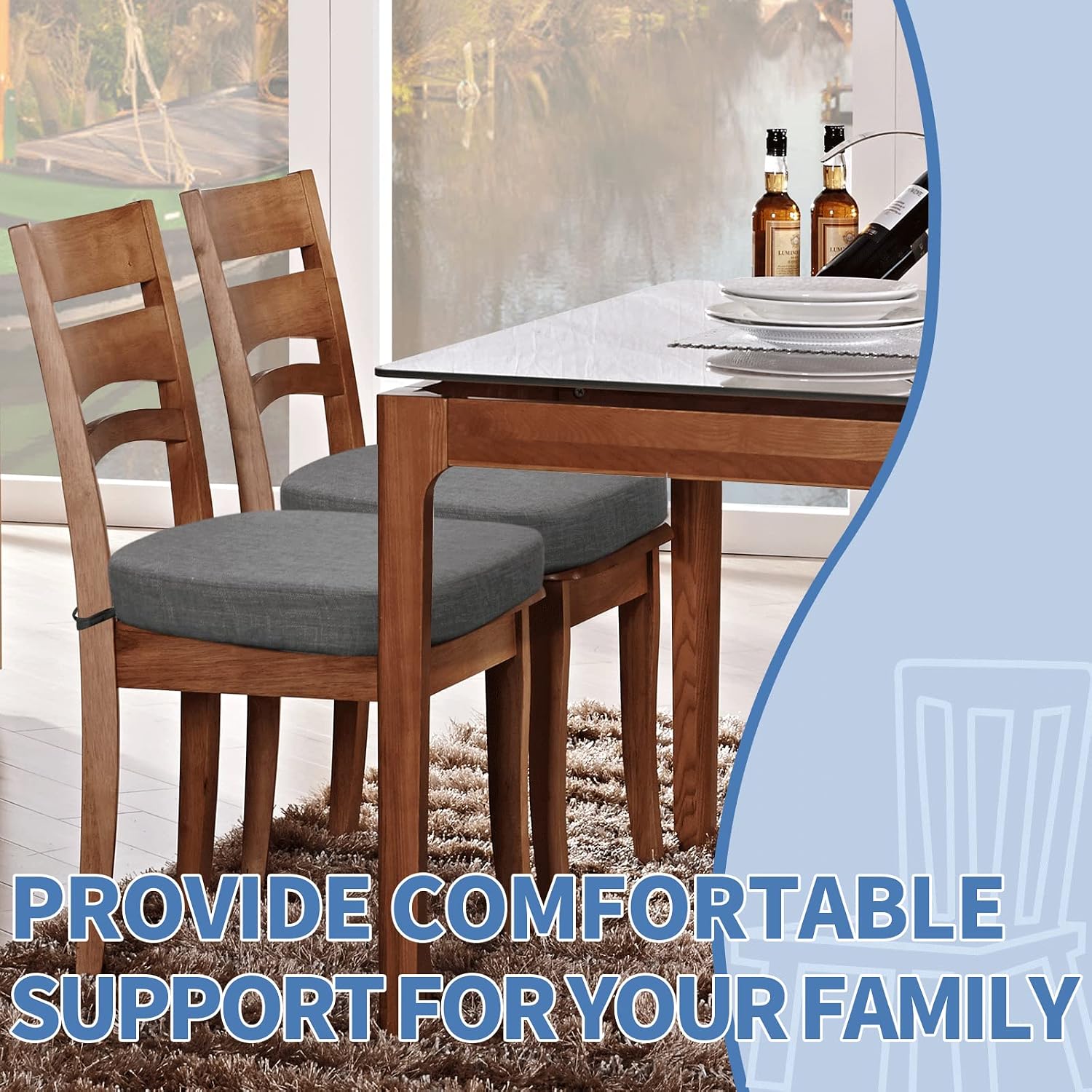Thickened 2.5" Friendly Woven Fabric Dining Chair Cushion, U-Shape High Density Foam Comfortable Chair Pad for Kitchen, Slip Resistant Indoor Seat Cushion (1 Piece, Dark Gray)