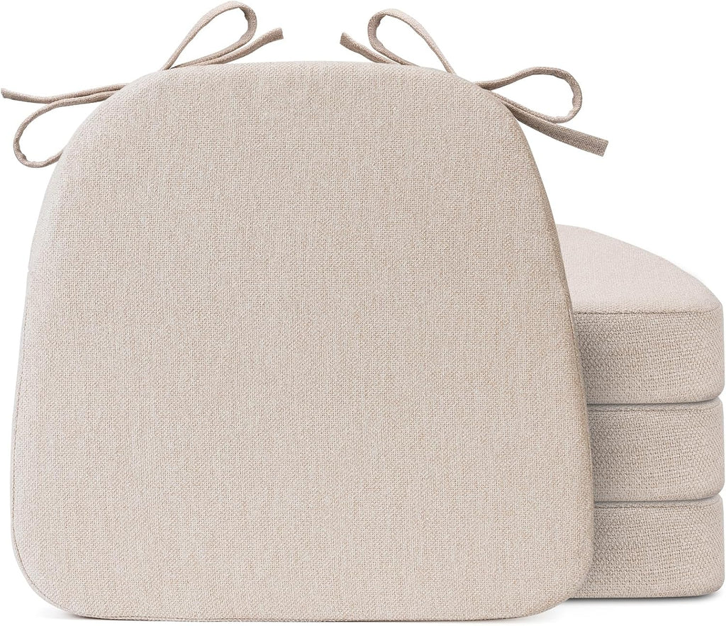 Chair Cushions for Dining Chairs, D-Shaped Seat Cushions with Removable Washable Cover and Ties, Chair Pads for Kitchen, Indoor Dining Room, Patio Chairs, 17'' x 16'', Set of 4, Beige