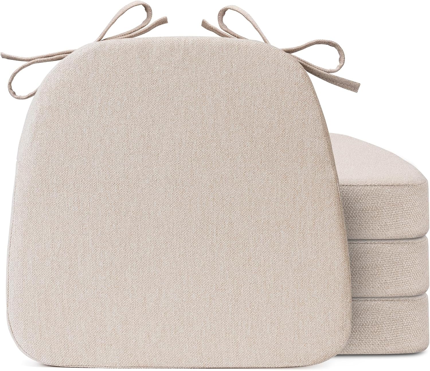 Chair Cushions for Dining Chairs, D-Shaped Seat Cushions with Removable Washable Cover and Ties, Chair Pads for Kitchen, Indoor Dining Room, Patio Chairs, 17'' x 16'', Set of 4, Beige