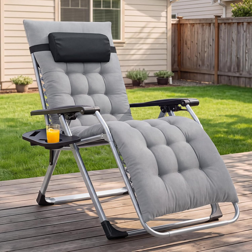 Zero Gravity Chair, Folding Patio Recliner with Cup Holder Trays | Portable Patio Chairs, Lounge Chair for Outdoor, Indoor, Beach, Pool, Camping, Balcony, Porch, Gray