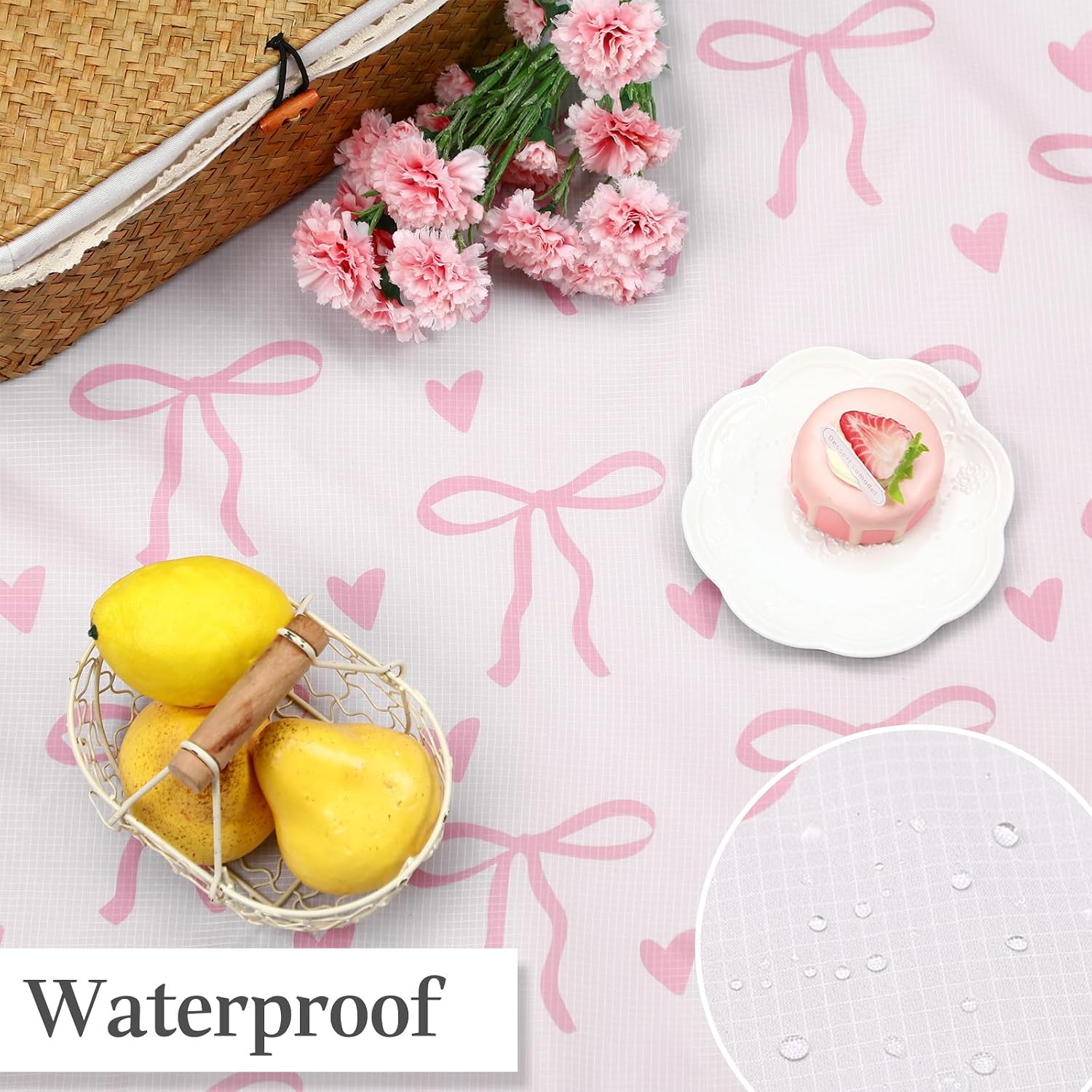 Pink Bow Pocket Compact Picnic Mat