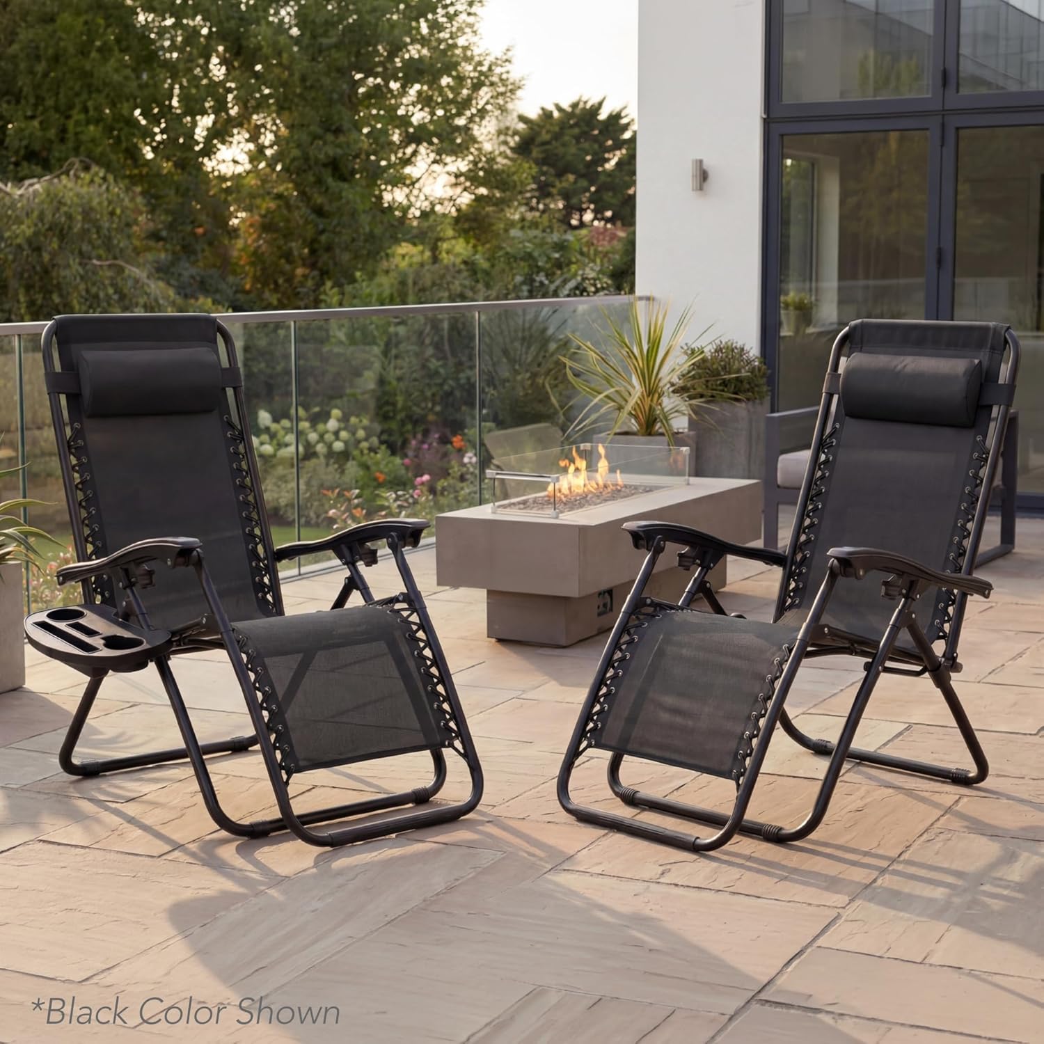 Set of 2 Adjustable Steel Mesh Zero Gravity Lounge Chair Recliners w/Pillows and Cup Holder Trays - Ice Gray