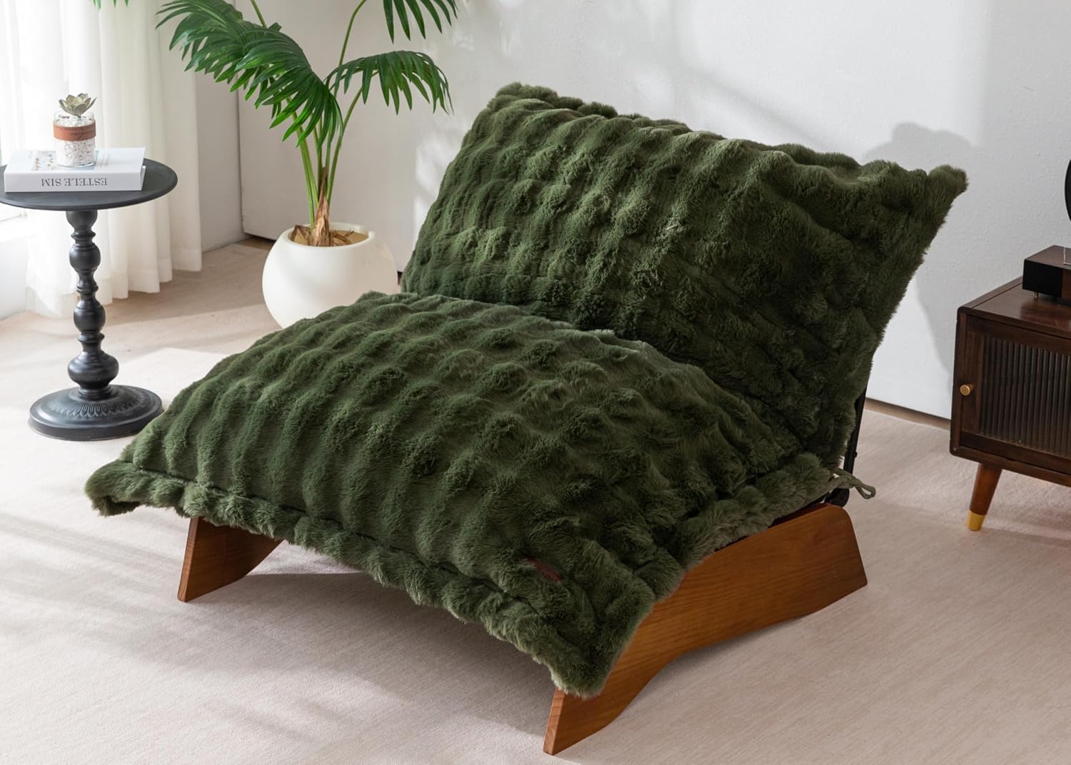 Adjustable Living Room Chair, 3-Position Bean Bag Chair with Frame | Upholstered Accent Chair with Frame, Removable Cushion, Soft Reclining Lounge for Bedroom, Apartment, Office, Dorm, Green