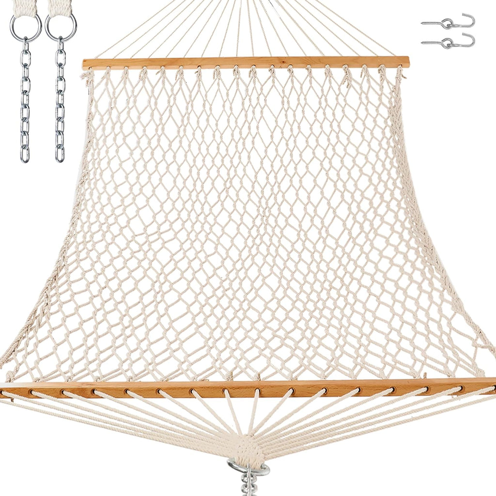 Rope Hammock for Outside 2 Person, Handwoven (Natural Beige, Medium)