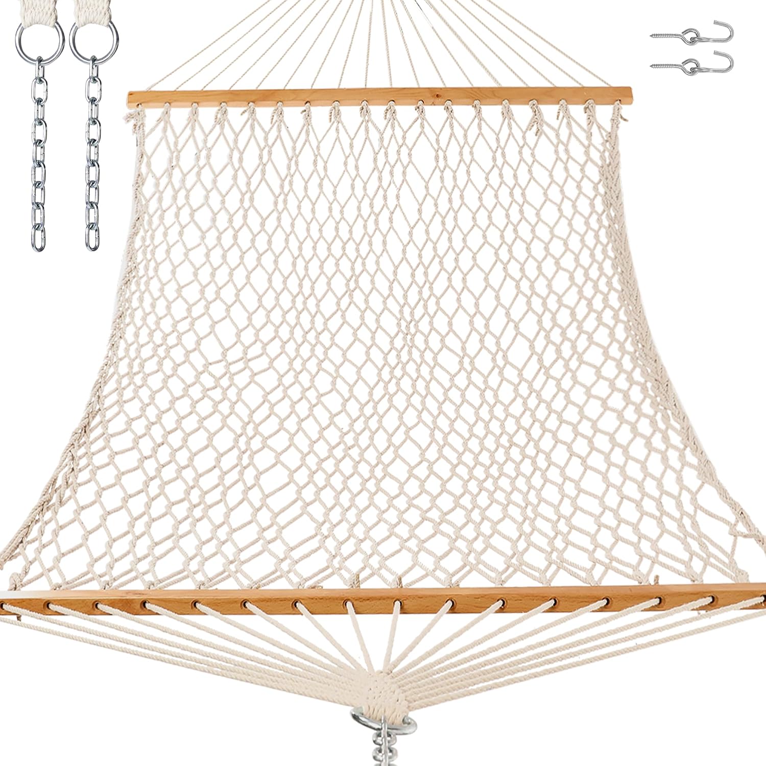 Rope Hammock for Outside 2 Person, Handwoven (Natural Beige, Medium)