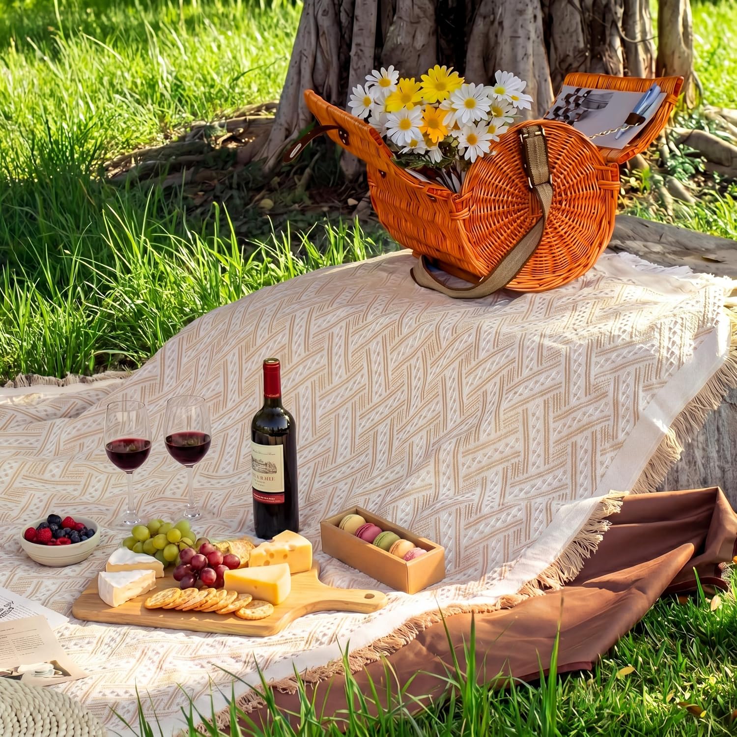 2-in-1  Woven Cotton Picnic Mat