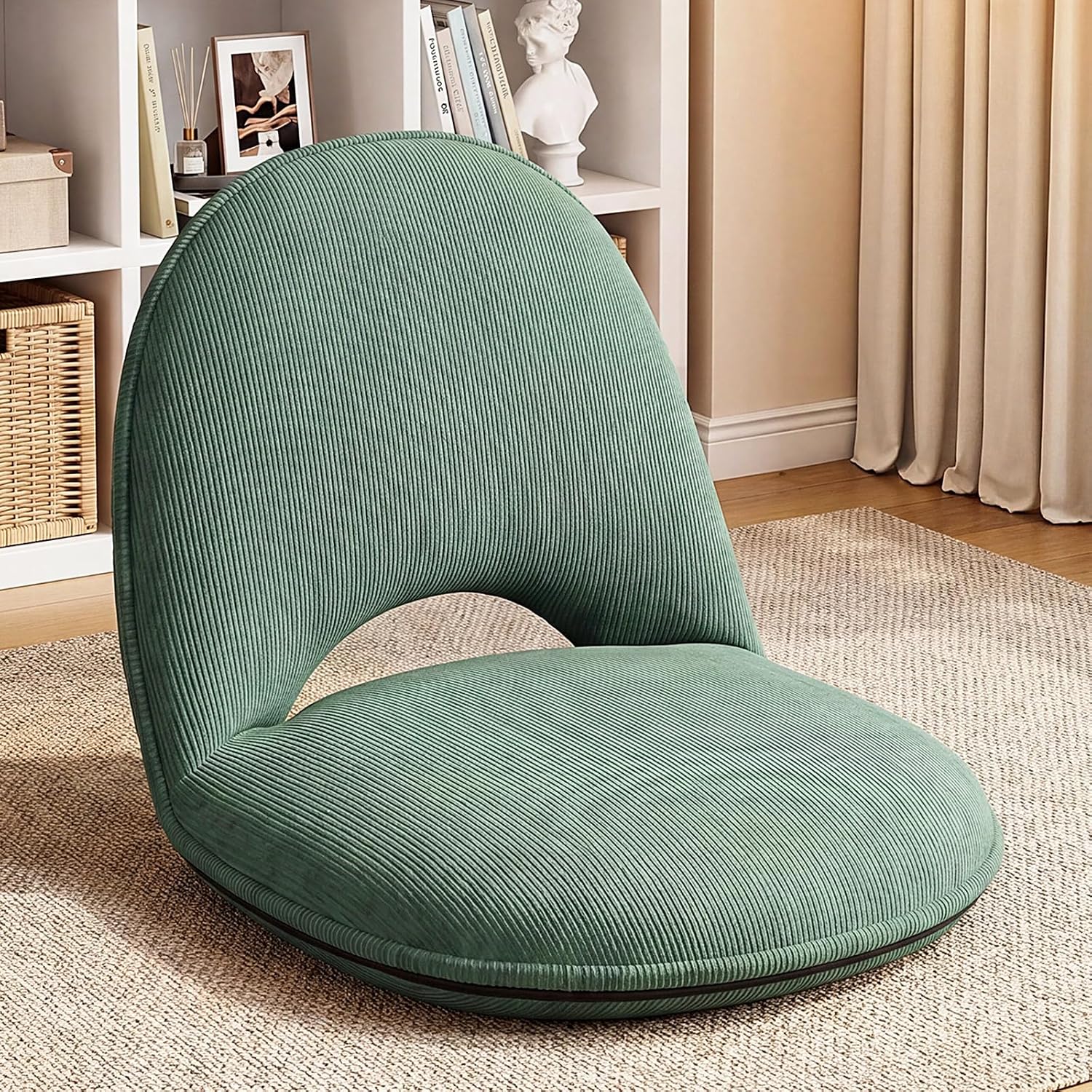 Floor Chair with Back Support Adjustable 5 Foldable Position Floor Seat Thick Padded Tatami Seat Flexible Bleacher Recliner for Living Room Beach Bedroom Adults Meditation Reading Gaming(Green)