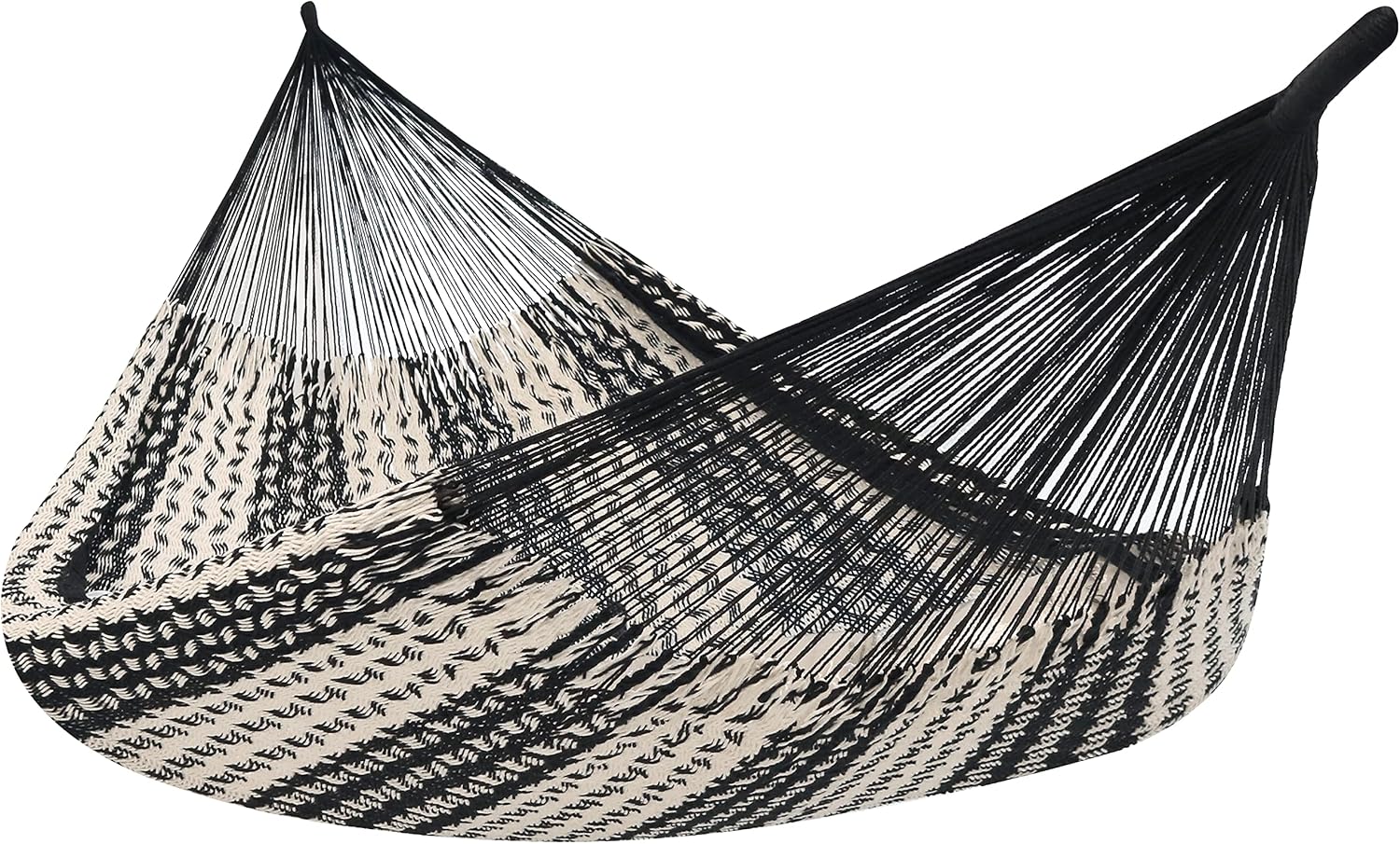 Double Heavy-Duty Hammock, Black/Natural | 625 lb Weight Capacity, 79″ x 90″ Bed, Soft, Handwoven Cotton Blend Rope Hammock for Outside, Outdoor Hammock without Stand
