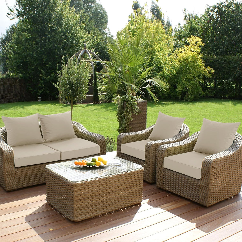 Outdoor Chair Cushions Set of 4, Waterproof Backrest and Deep Seat Cushion Set for Patio Furniture, Outdoor Sofa Replacement Cushions with Removable Cover, 24 x 24 Inch, Cream