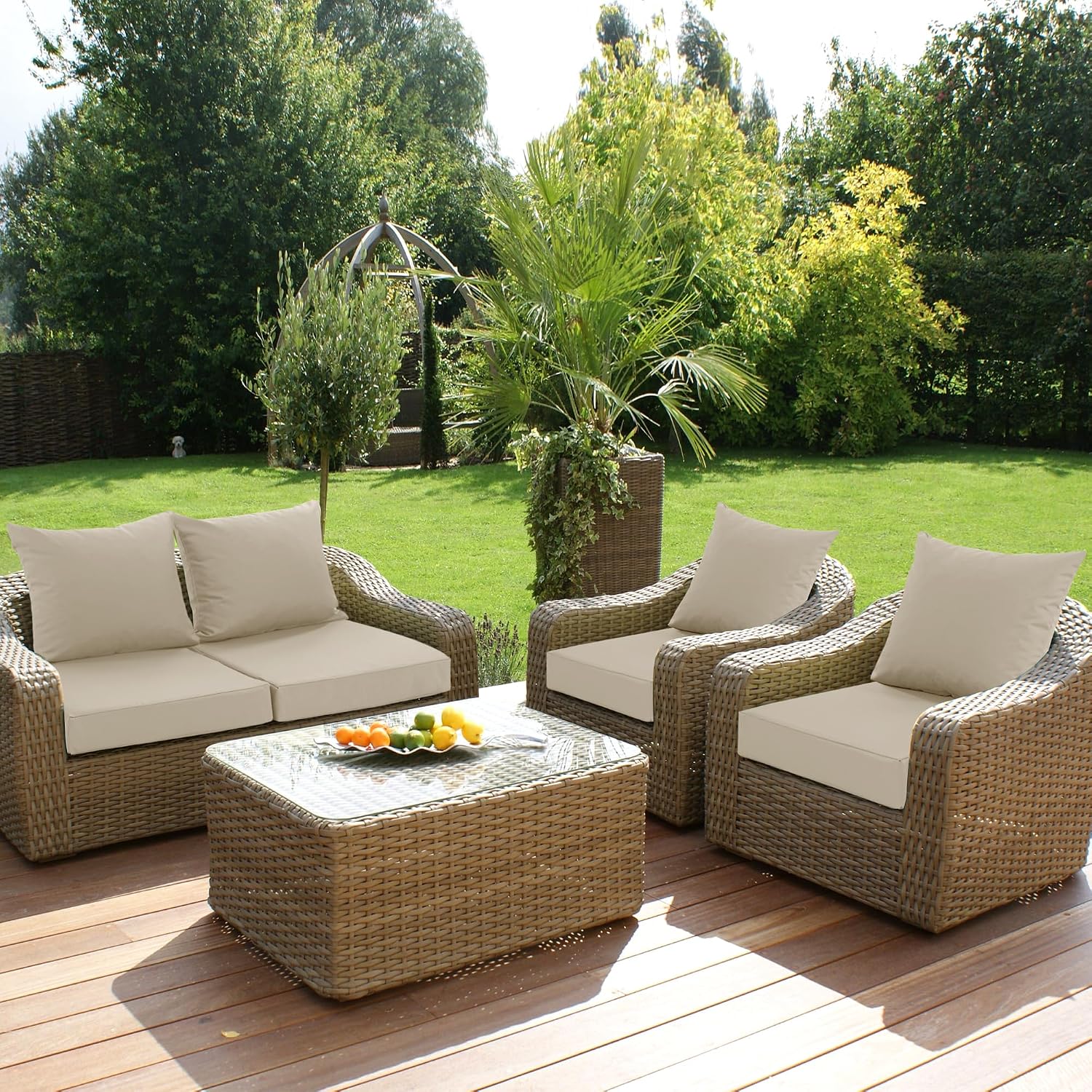 Outdoor Chair Cushions Set of 4, Waterproof Backrest and Deep Seat Cushion Set for Patio Furniture, Outdoor Sofa Replacement Cushions with Removable Cover, 24 x 24 Inch, Cream